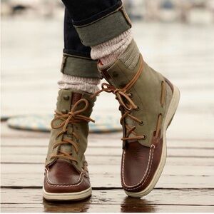 Sperry Top-Sider Hikerfish Lace-up Moc Bootie in Olive/Brown Women’s Sz 6 1/2